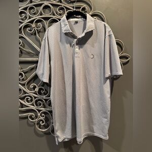 Like New Men’s polo golf shirt gray white stripe Holderness & Bourne sz L